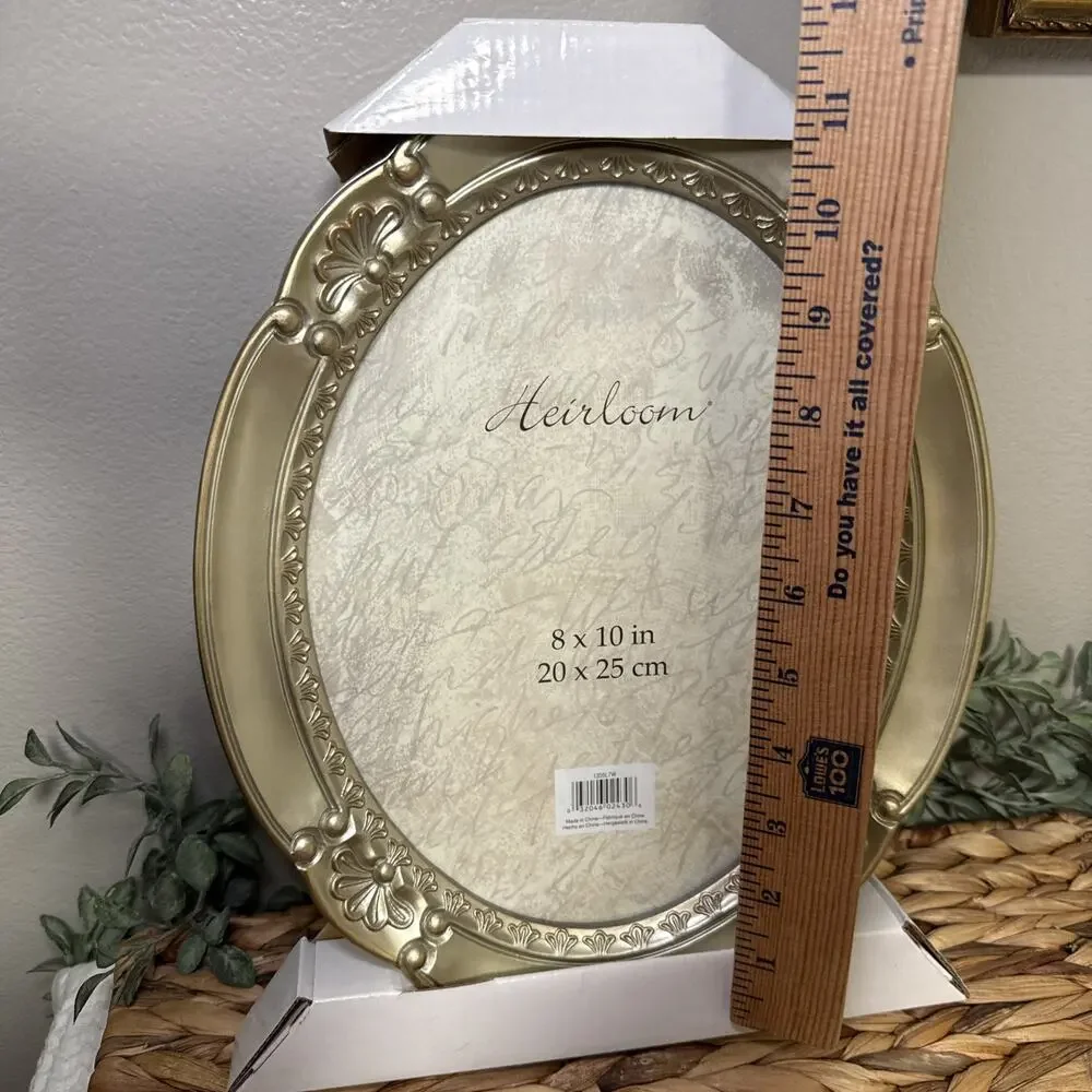 Decorel Heirloom 8x10 Oval Champagne Gold Picture Frame Floral Glass Front NOS